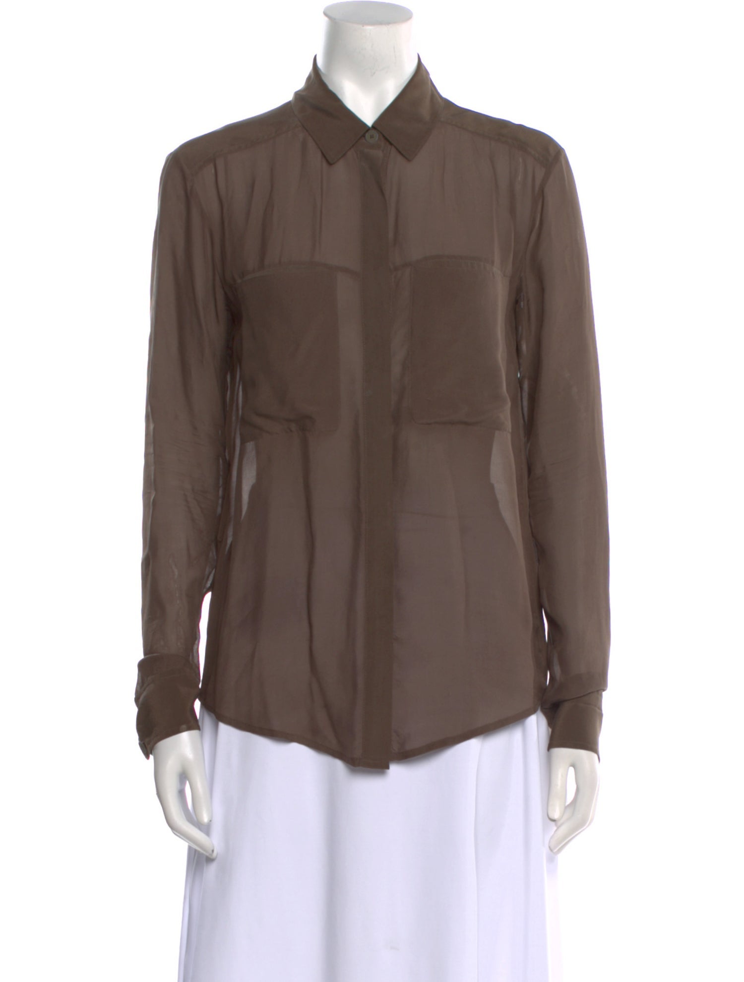 Alexander Wang Silk Long Sleeve Button-Up Top