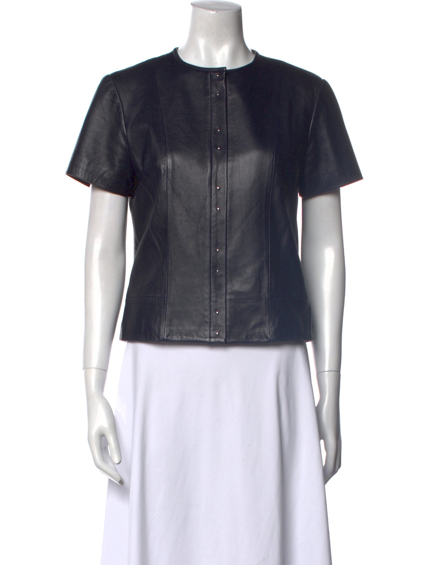 Alexander Wang Lambskin Crew Neck Button-Up Top