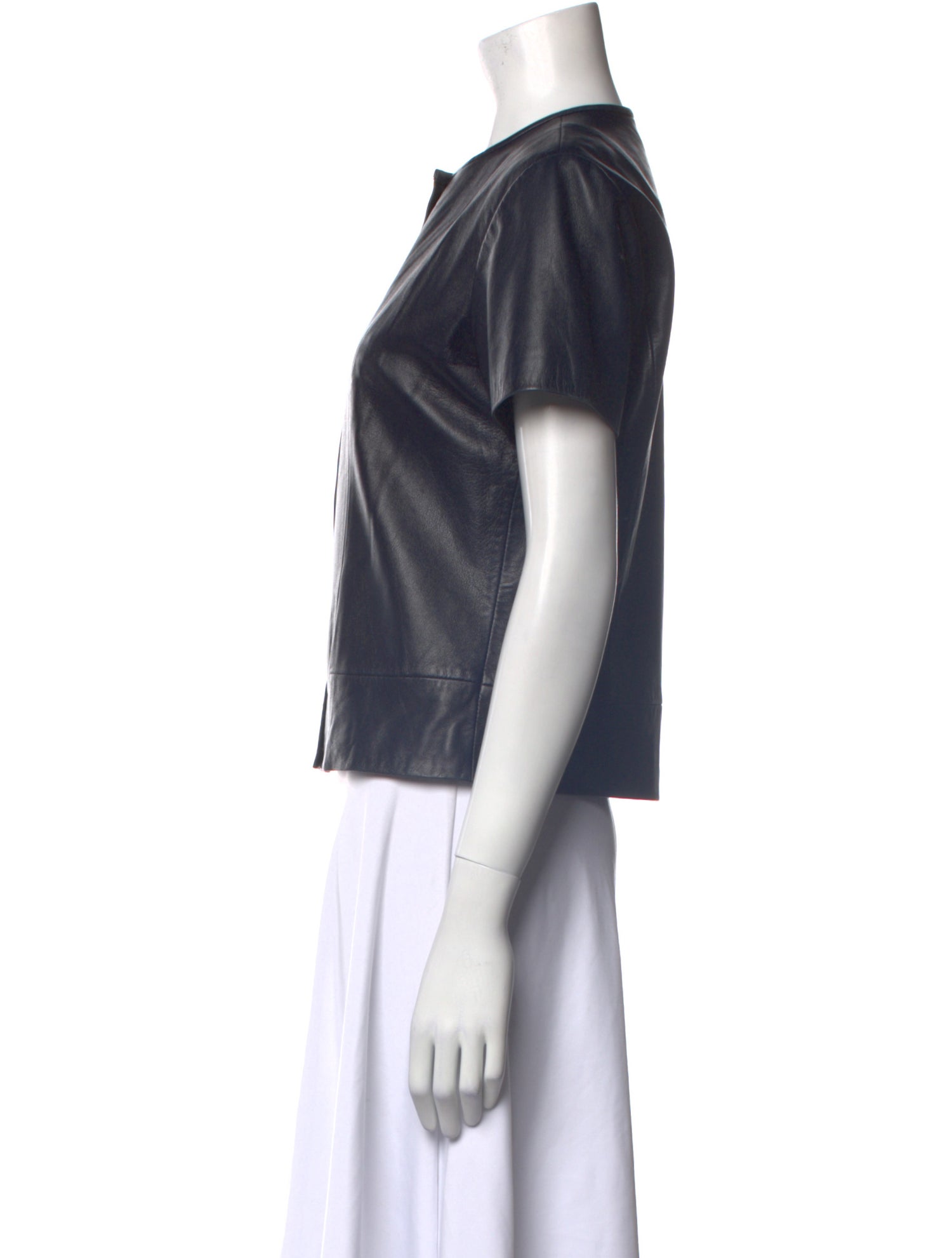 Alexander Wang Lambskin Crew Neck Button-Up Top