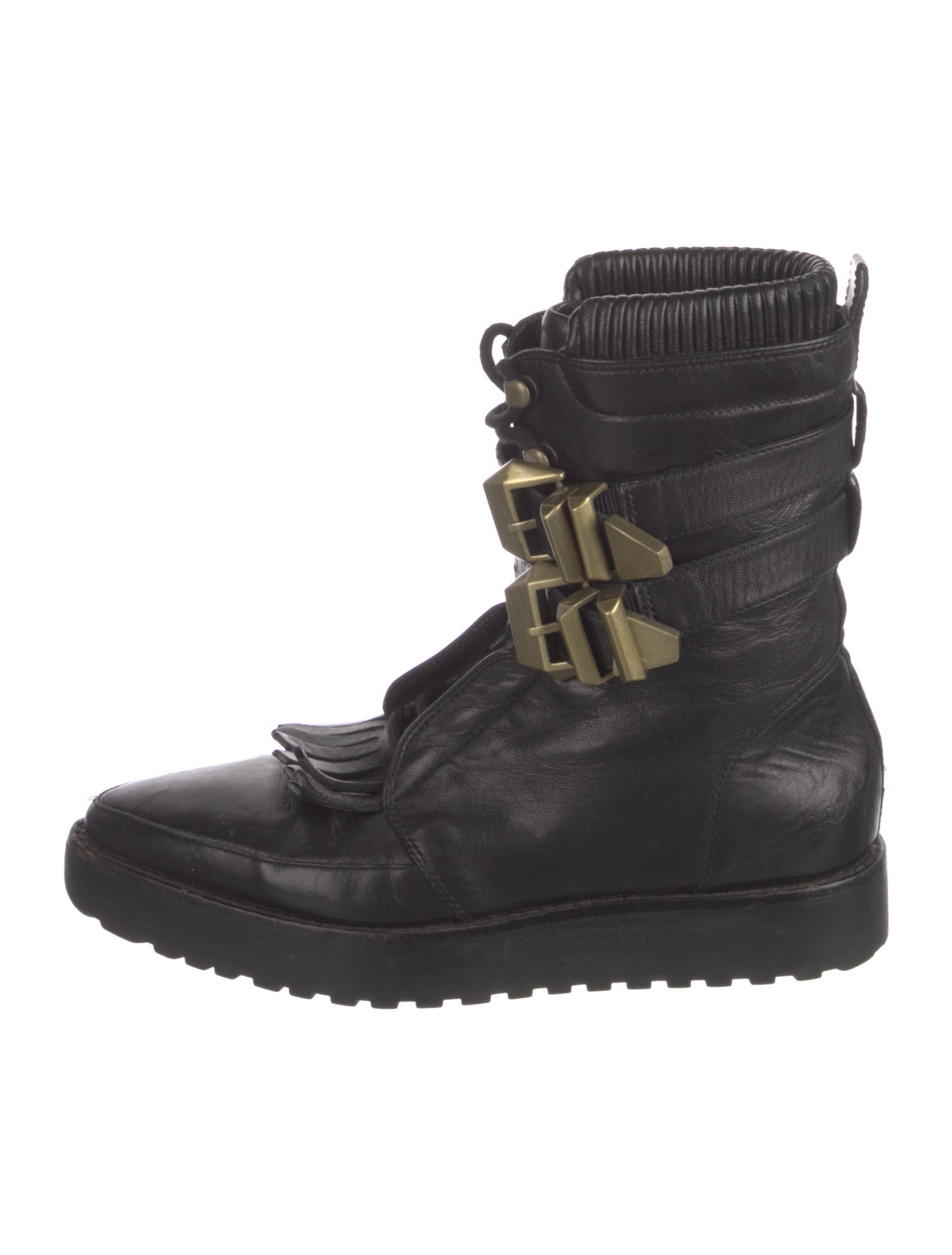 Alexander Wang Leather Fringe Trim Accent Combat Boots