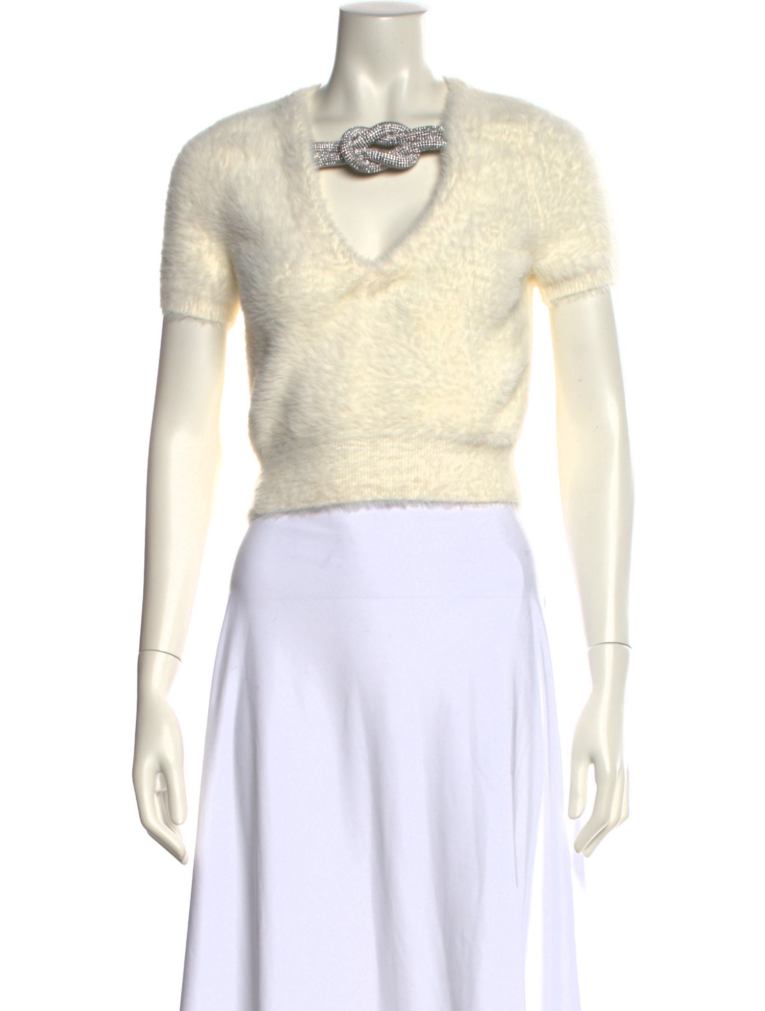 Alexander Wang Faux Fur Bateau Neckline Crop Top