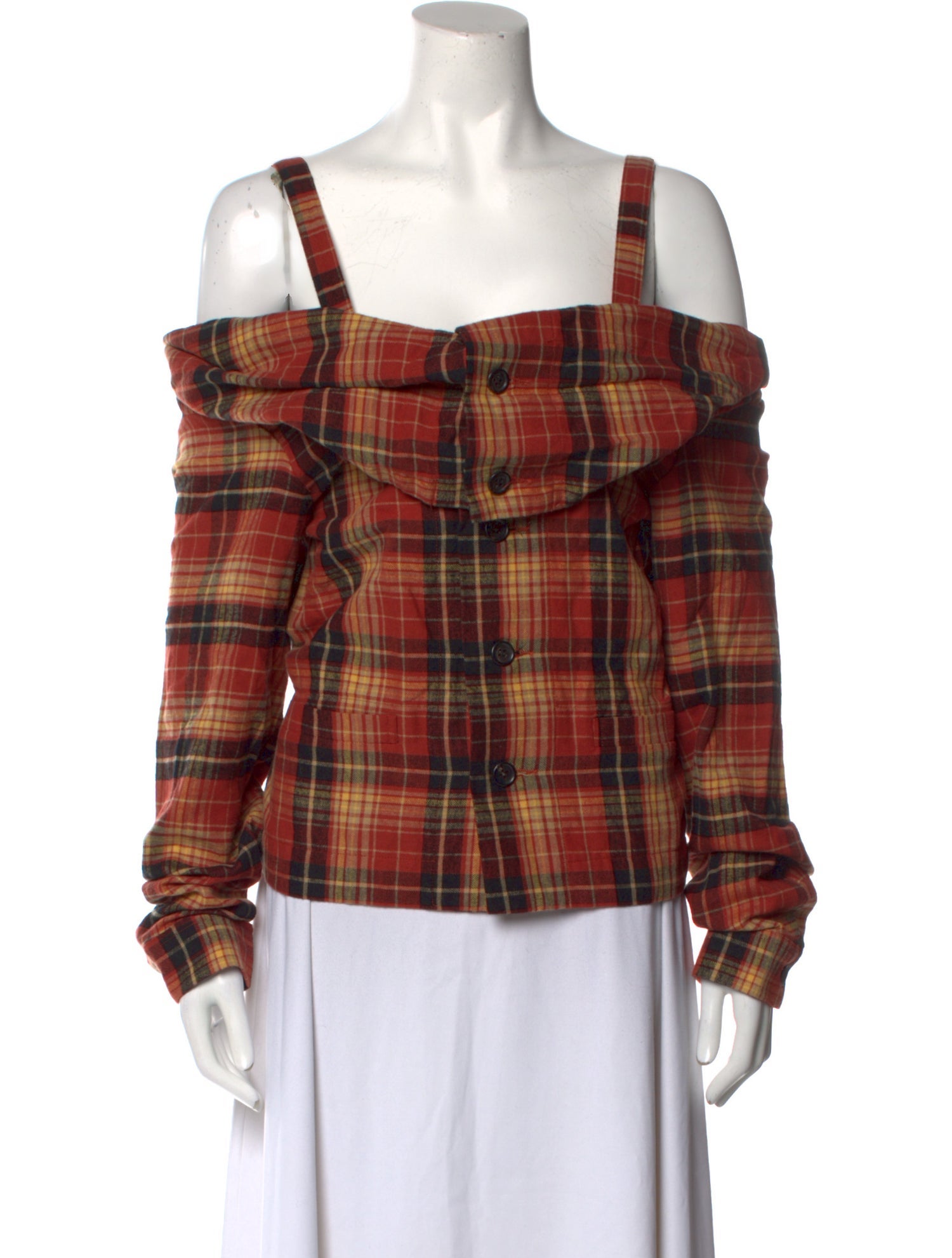 Ambush Plaid Print Square Neckline Blouse