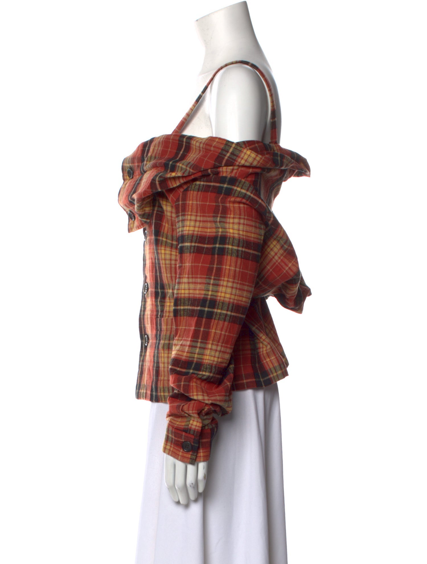 Ambush Plaid Print Square Neckline Blouse