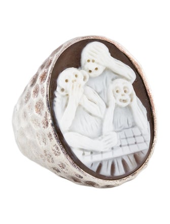 Amedeo Shell Wise Monkeys Cameo Ring