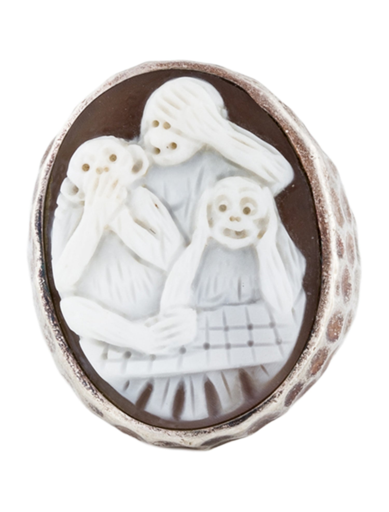 Amedeo Shell Wise Monkeys Cameo Ring
