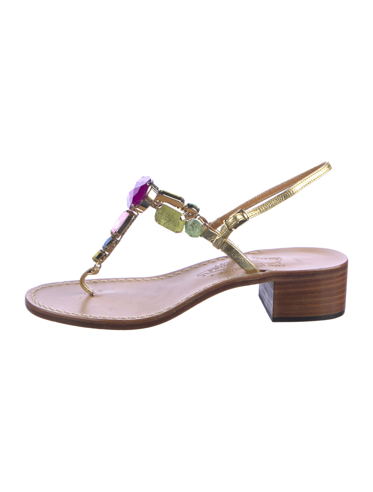 Amedeo Leather Crystal Embellishments T-Strap Sandals