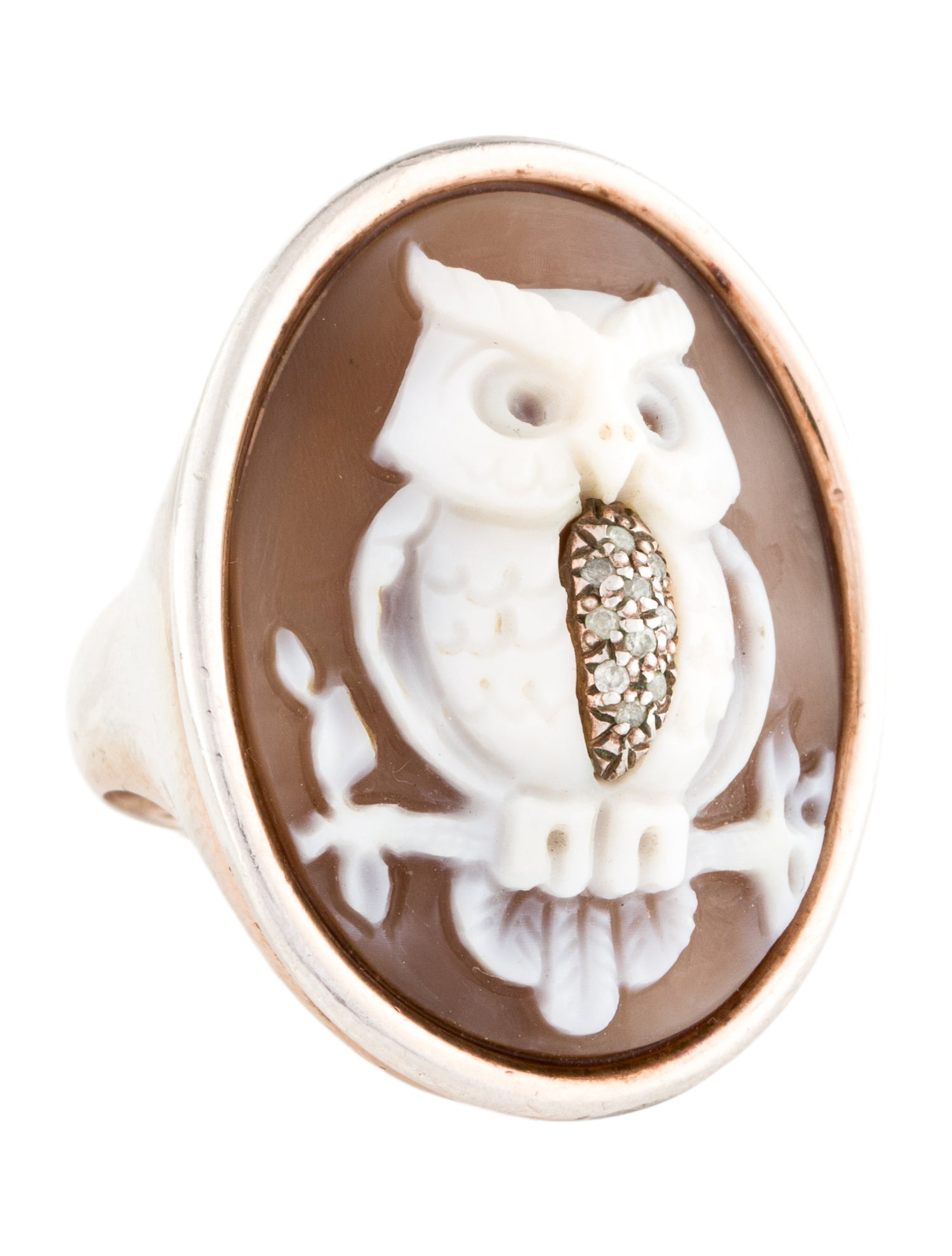 Amedeo Shell & Diamond Owl Cameo Cocktail Ring