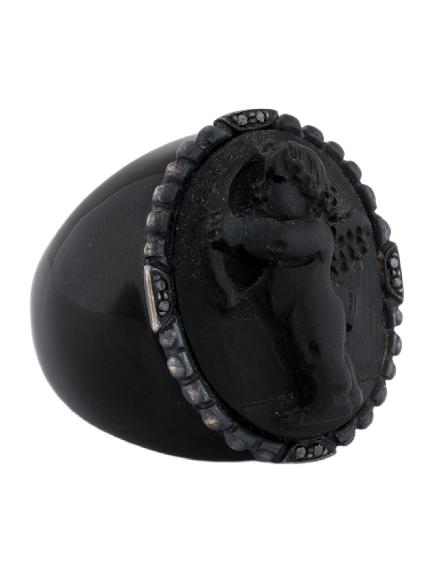 Amedeo Onyx & Diamond Cupid Cameo Cocktail Ring