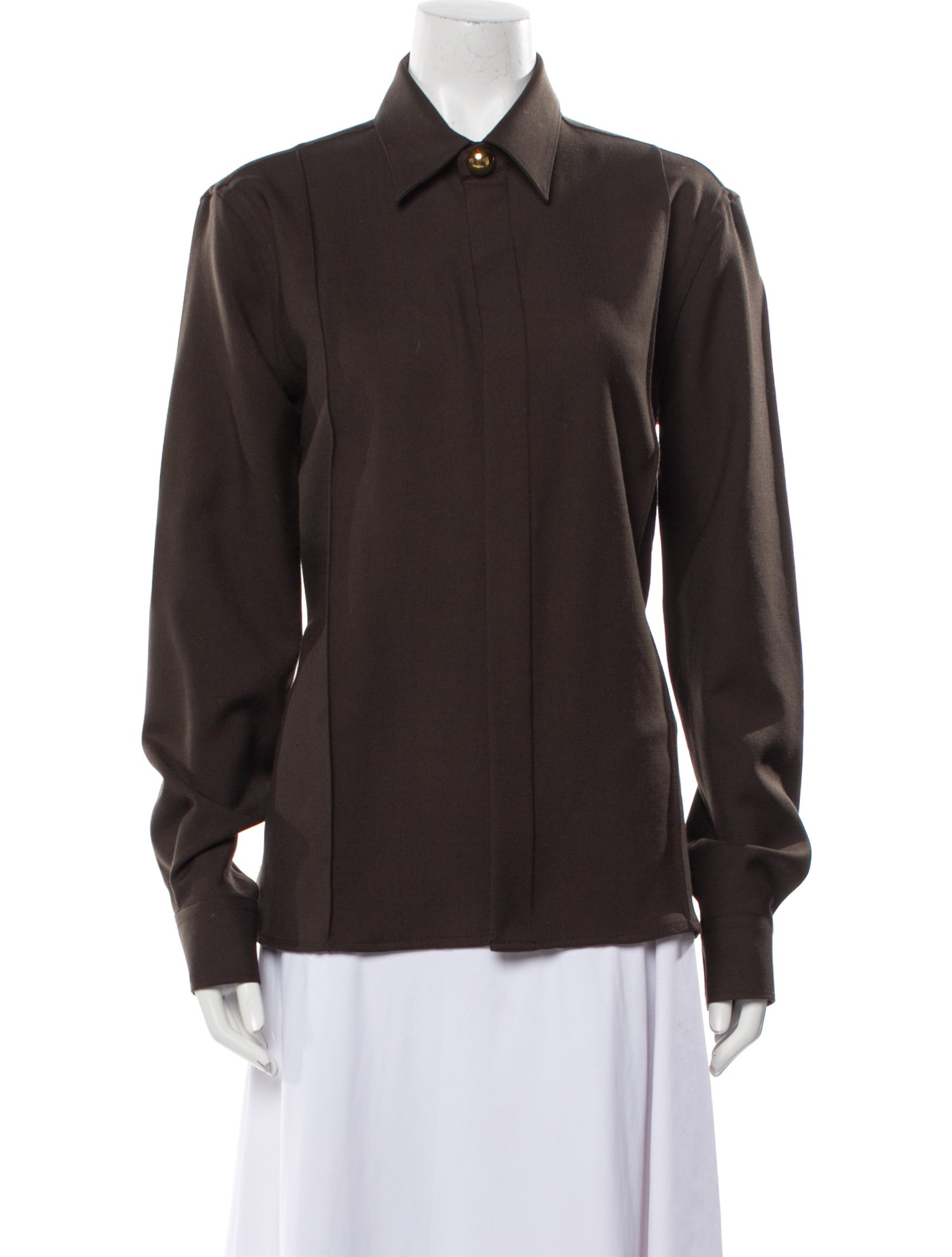 AMI Alexandre Mattiussi Virgin Wool Long Sleeve Button-Up Top