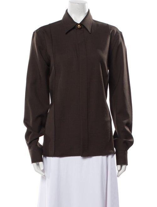 AMI Alexandre Mattiussi Virgin Wool Long Sleeve Button-Up Top