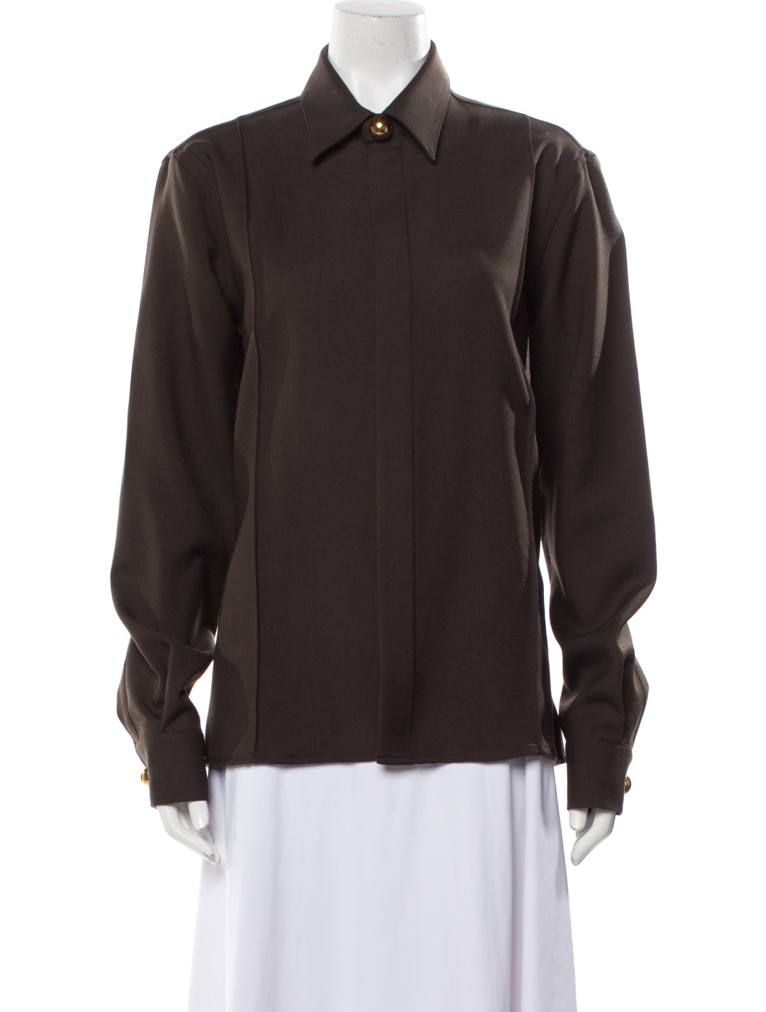 AMI Alexandre Mattiussi Virgin Wool Long Sleeve Button-Up Top