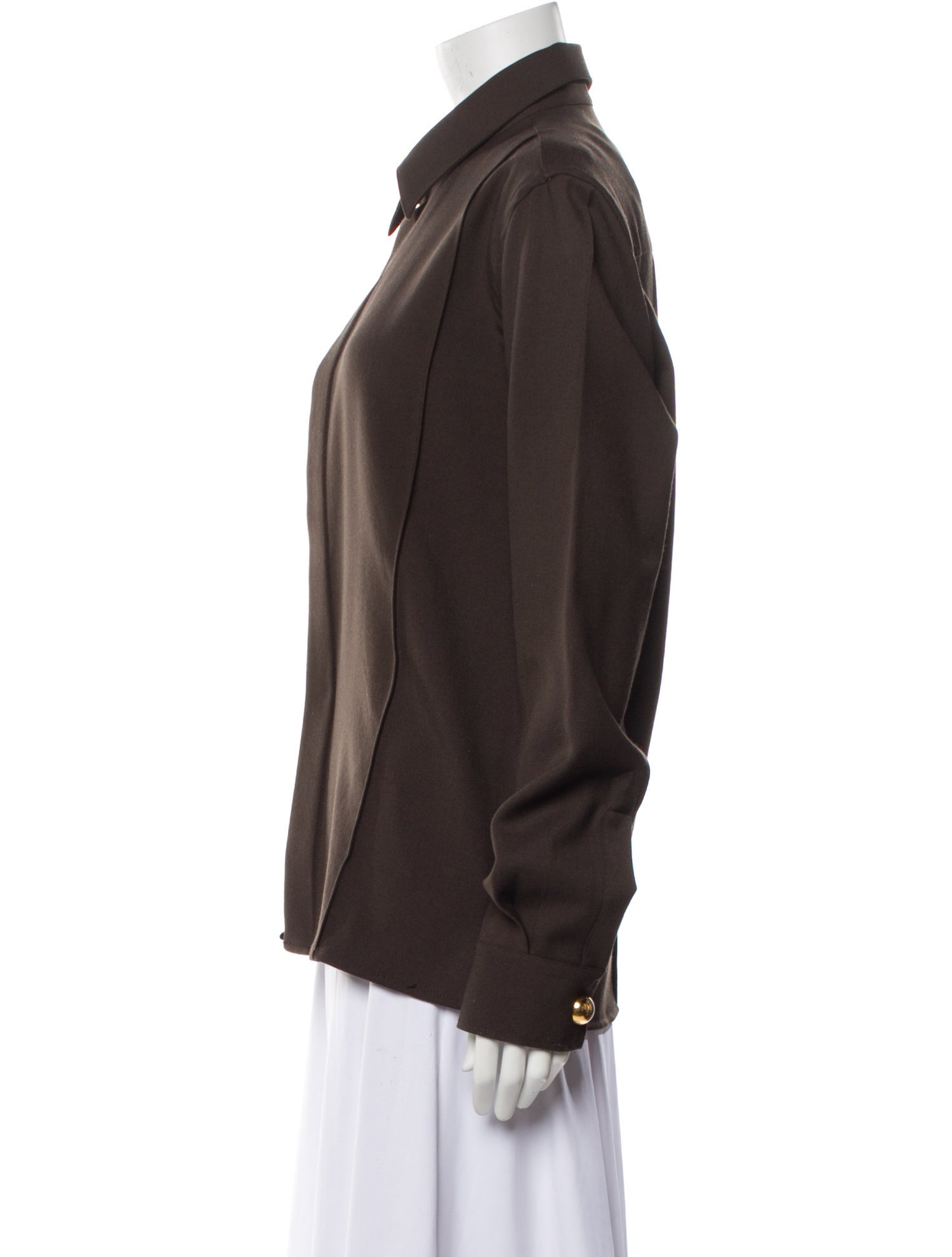 AMI Alexandre Mattiussi Virgin Wool Long Sleeve Button-Up Top