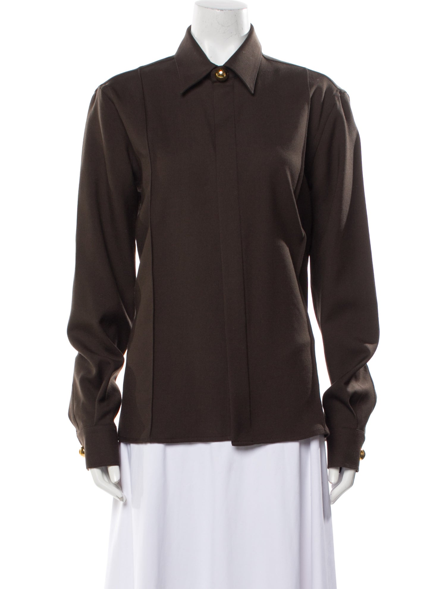 AMI Alexandre Mattiussi Virgin Wool Long Sleeve Button-Up Top