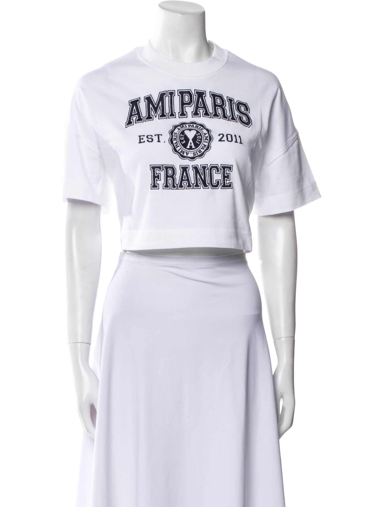 AMI Alexandre Mattiussi Graphic Print Crew Neck Crop Top