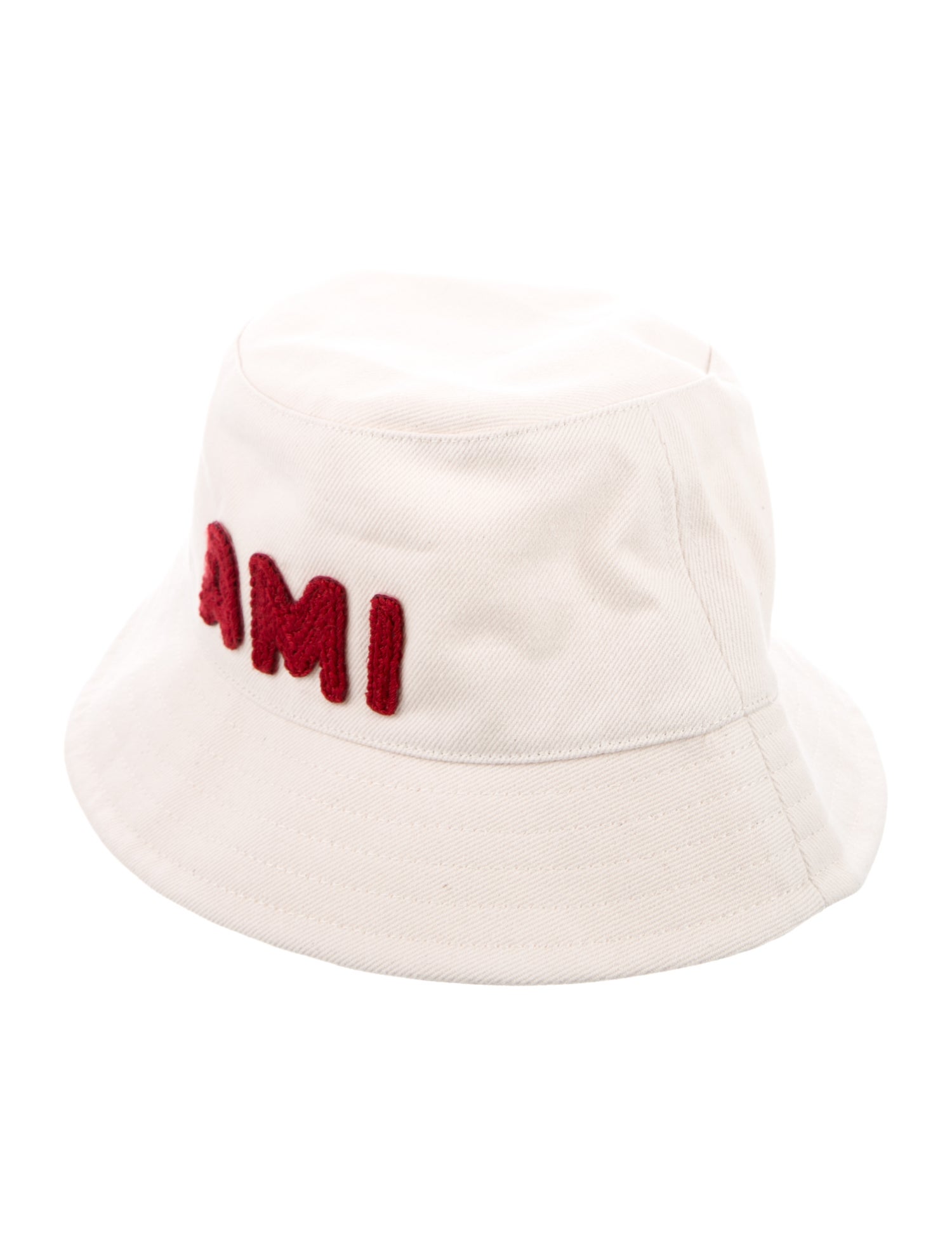 AMI Alexandre Mattiussi Cotton Neutral Color Bucket Hat w/ Red Color Embroidered " PARIS " Logo At Front w/Tags