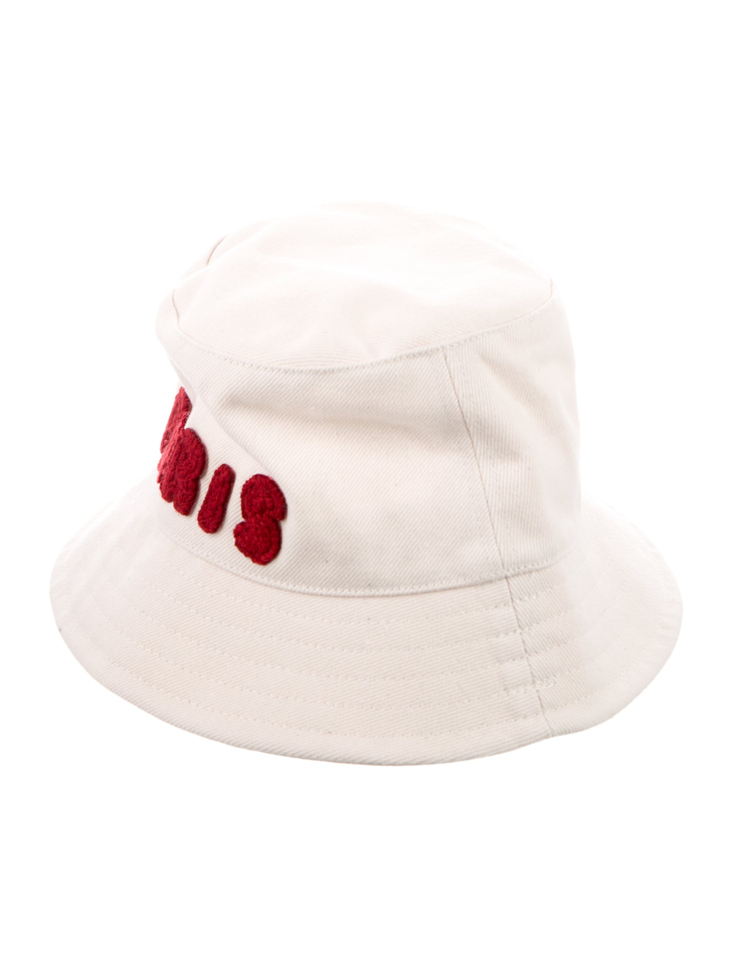 AMI Alexandre Mattiussi Cotton Neutral Color Bucket Hat w/ Red Color Embroidered " PARIS " Logo At Front w/Tags