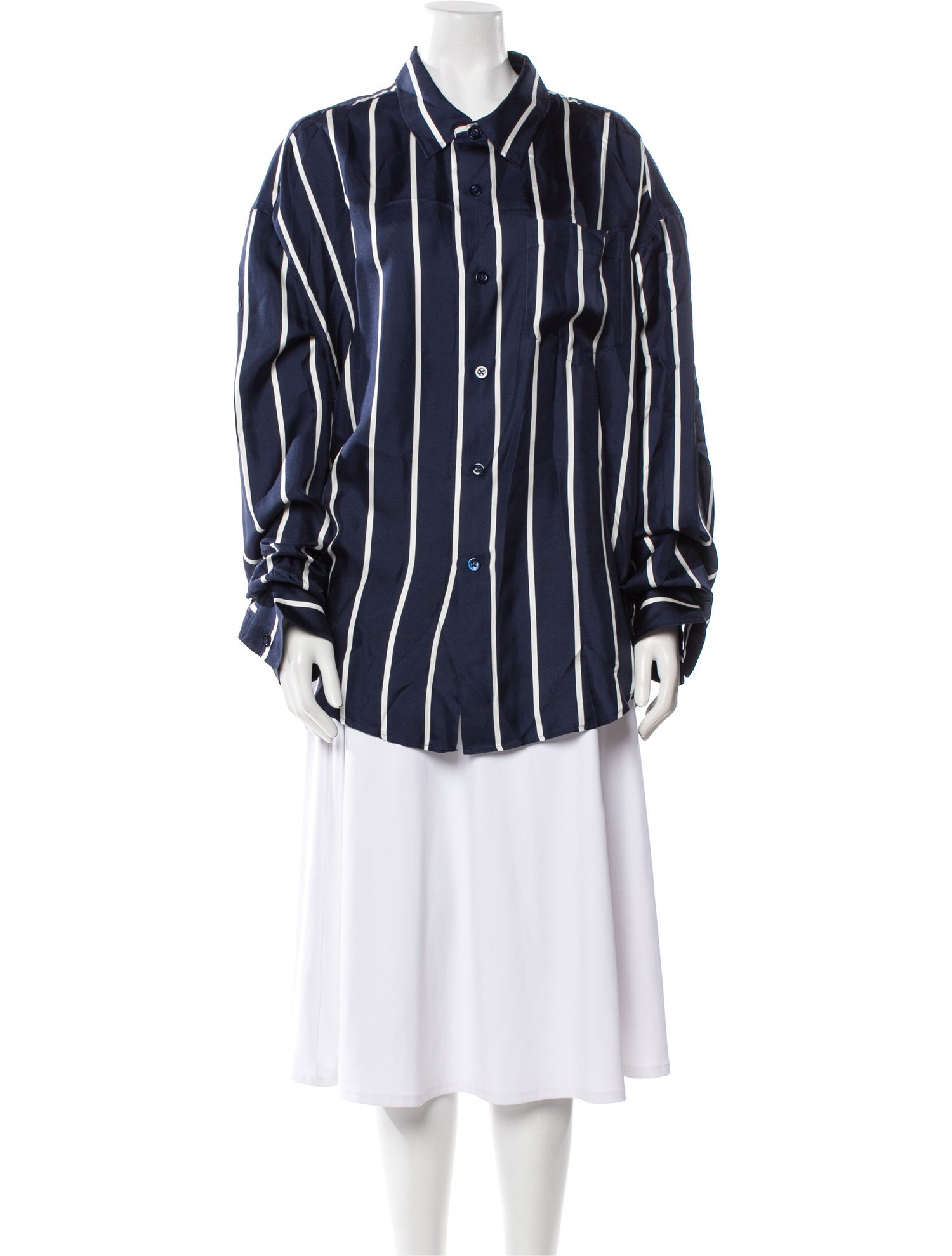 AMI Alexandre Mattiussi Silk Striped Button-Up Top