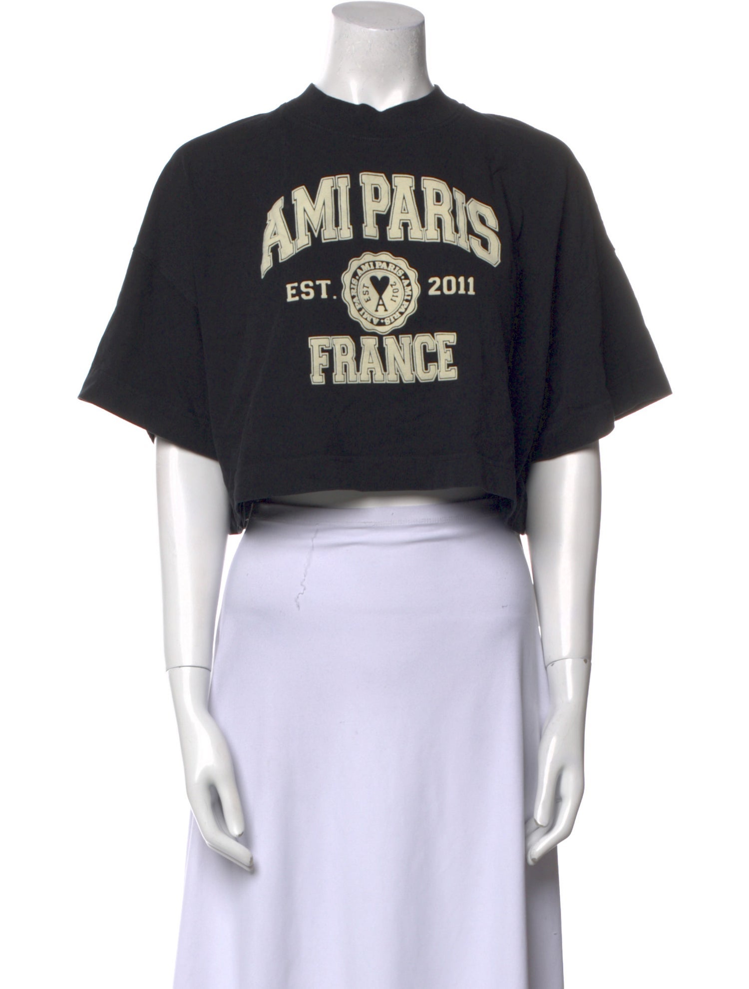 AMI Alexandre Mattiussi Graphic Print Crew Neck Crop Top