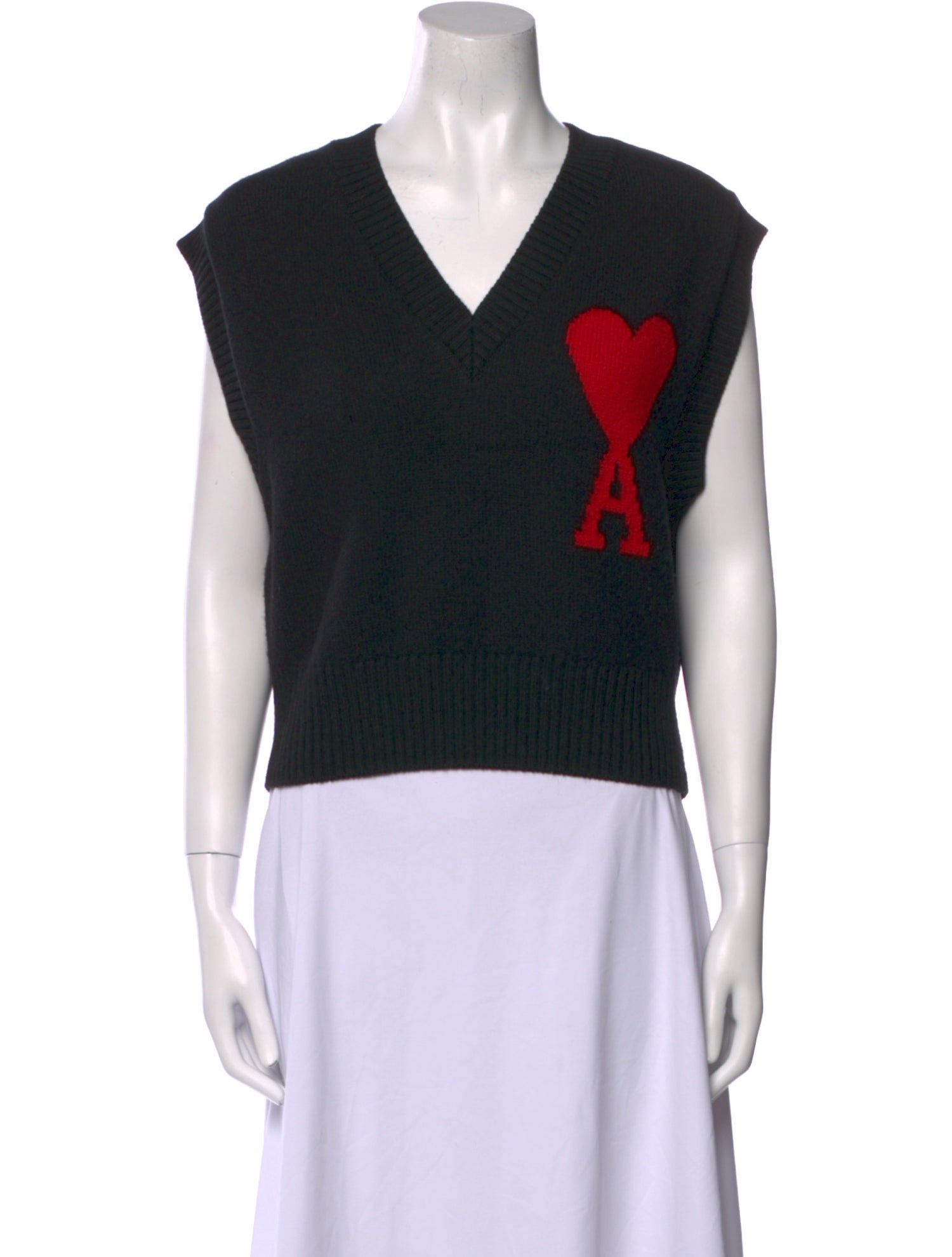 AMI Alexandre Mattiussi Virgin Wool Graphic Print Crop Top