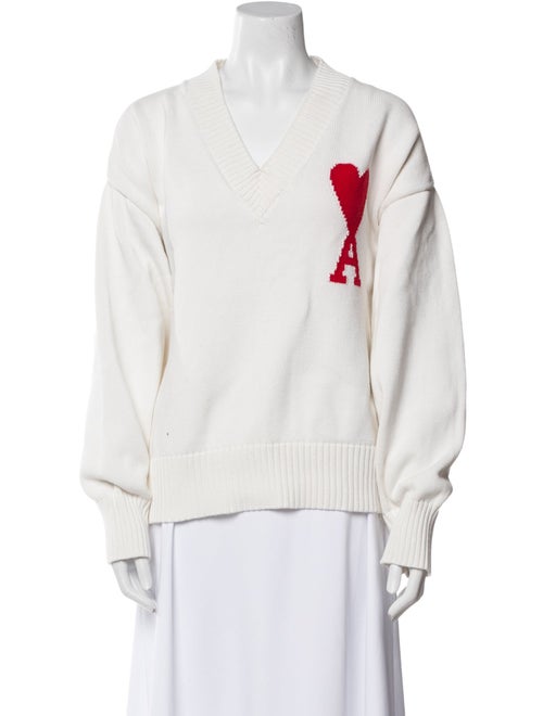 AMI Alexandre Mattiussi Graphic Print V-Neck Sweater