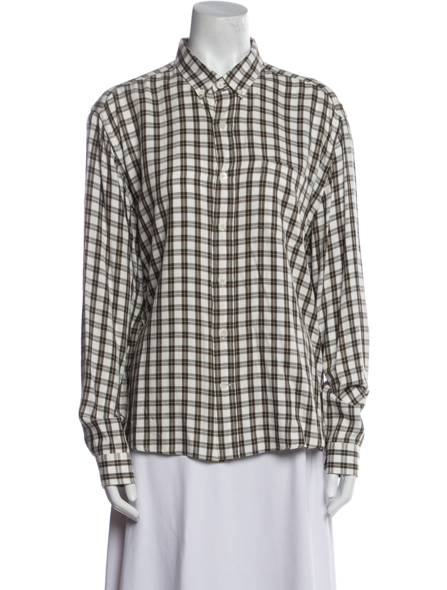 AMI Alexandre Mattiussi Plaid Print Long Sleeve Button-Up Top