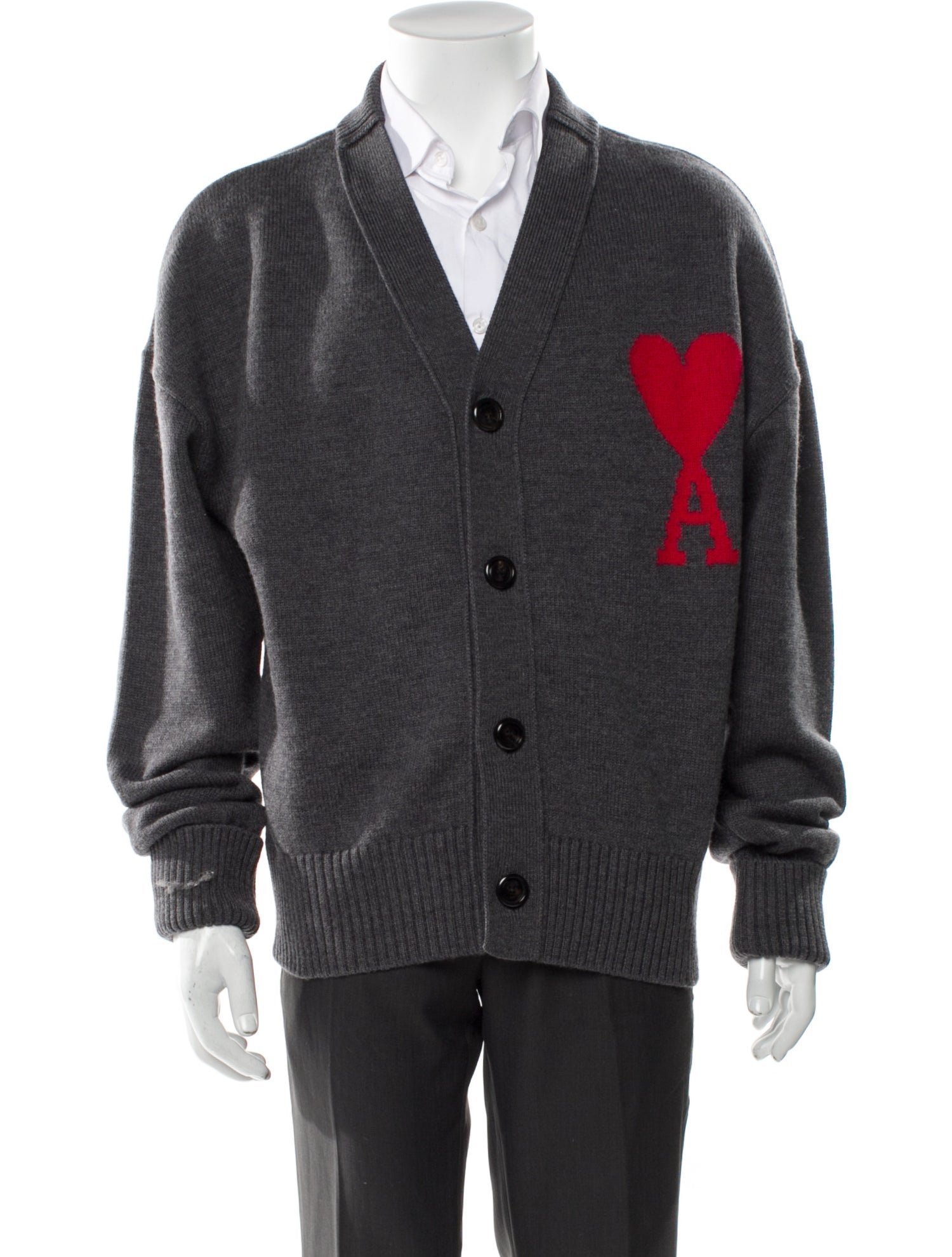 AMI Alexandre Mattiussi Virgin Wool Graphic Print Cardigan w/ Tags