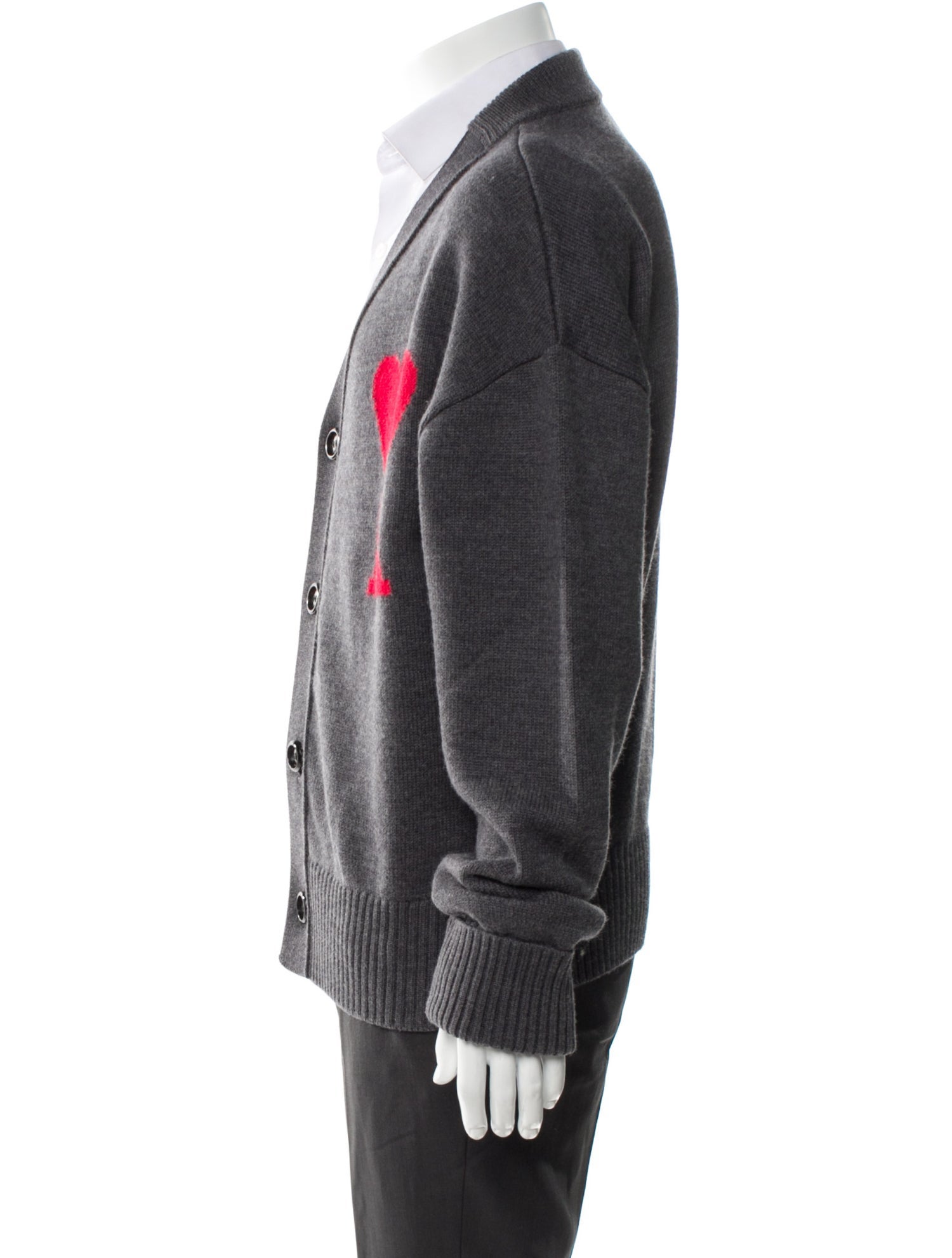 AMI Alexandre Mattiussi Virgin Wool Graphic Print Cardigan w/ Tags