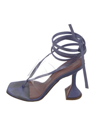 Amina Muaddi Zula Satin T-Strap Sandals