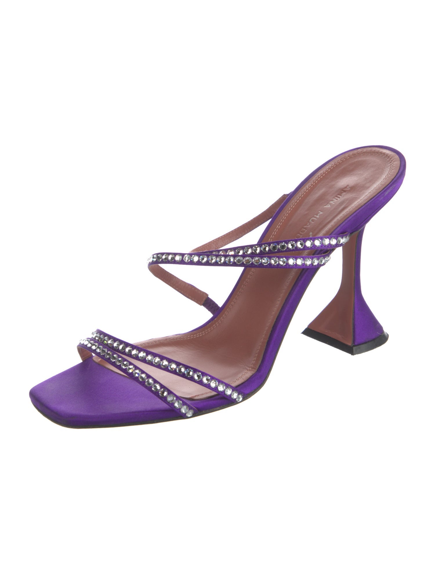 Amina Muaddi Satin Crystal Embellishments Slides