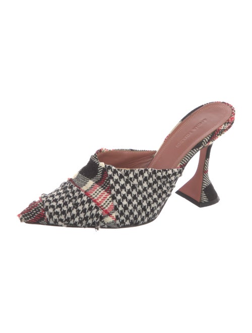 Amina Muaddi Wool Houndstooth Print Mules