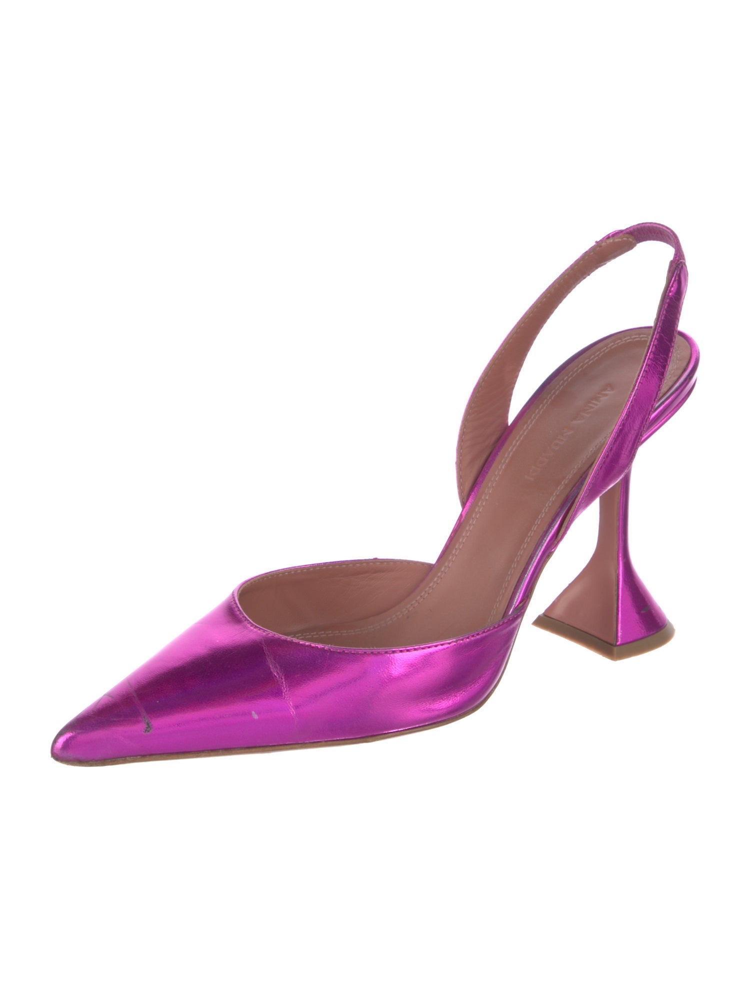 Amina Muaddi Satin Crystal Embellishments Slingback Pumps