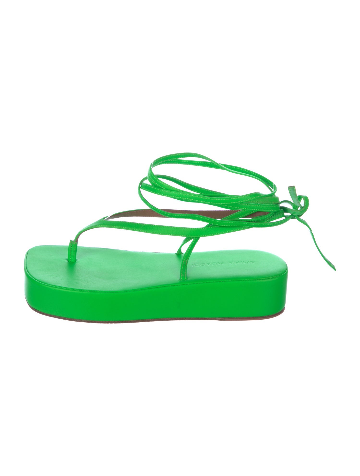 Amina Muaddi Leather T-Strap Sandals