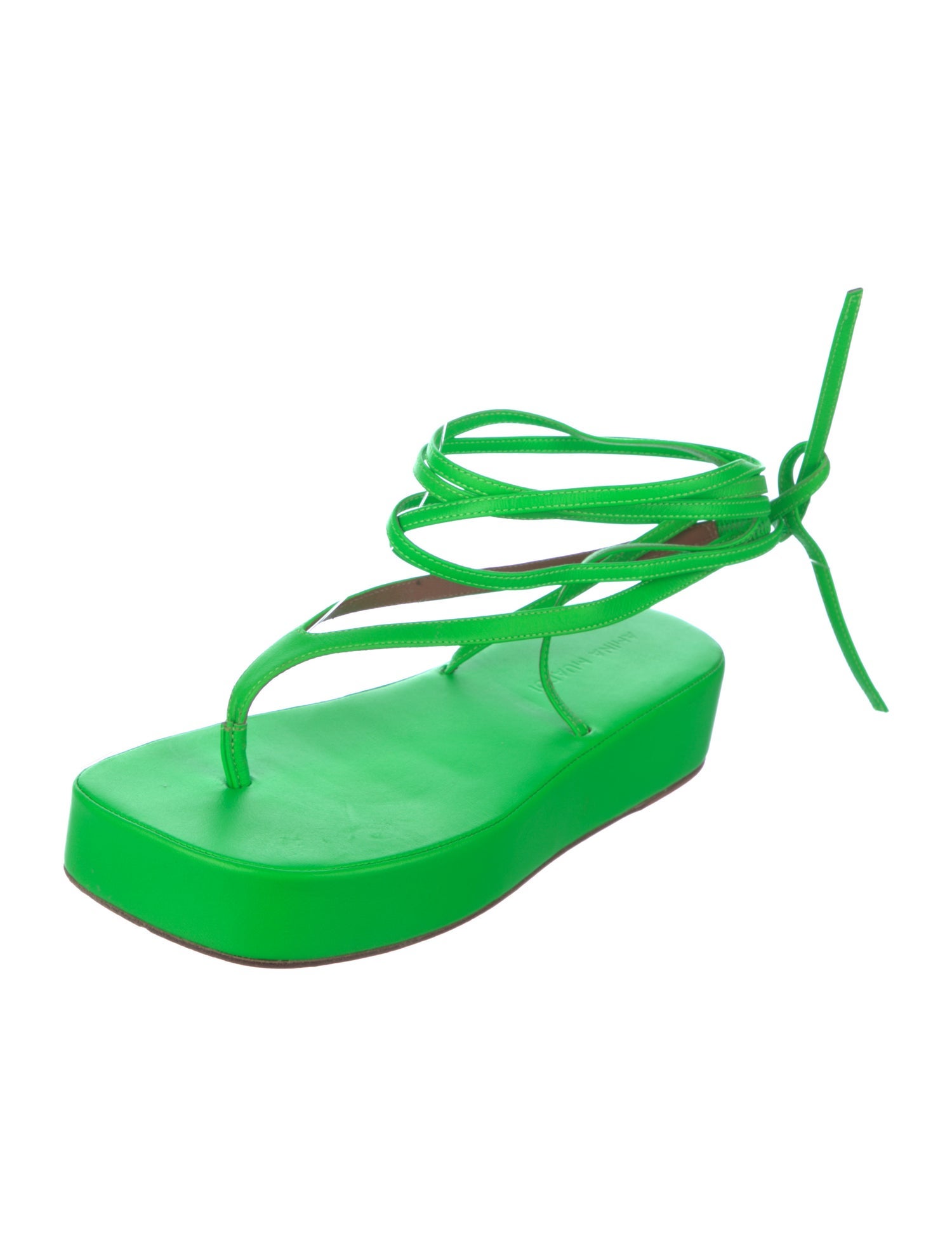 Amina Muaddi Leather T-Strap Sandals