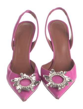 Amina Muaddi Camelia Leather Slingback Pumps