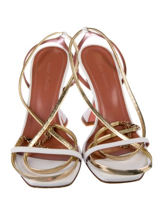 Amina Muaddi Leather Chain-Link Accents Sandals