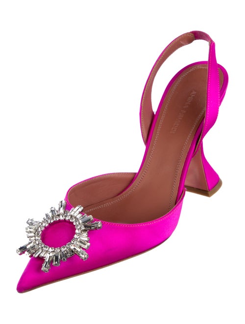 Amina Muaddi Satin Crystal Embellishments Slingback Pumps