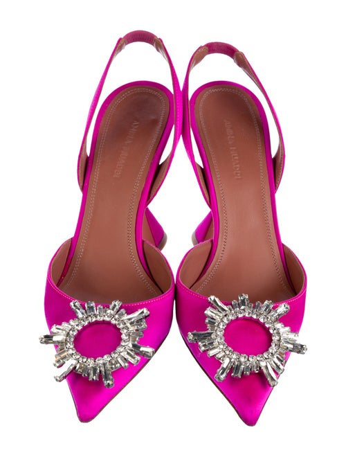 Amina Muaddi Satin Crystal Embellishments Slingback Pumps