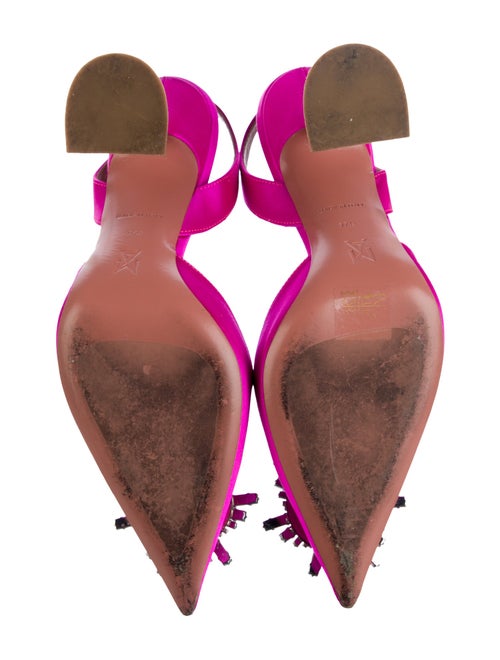 Amina Muaddi Satin Crystal Embellishments Slingback Pumps