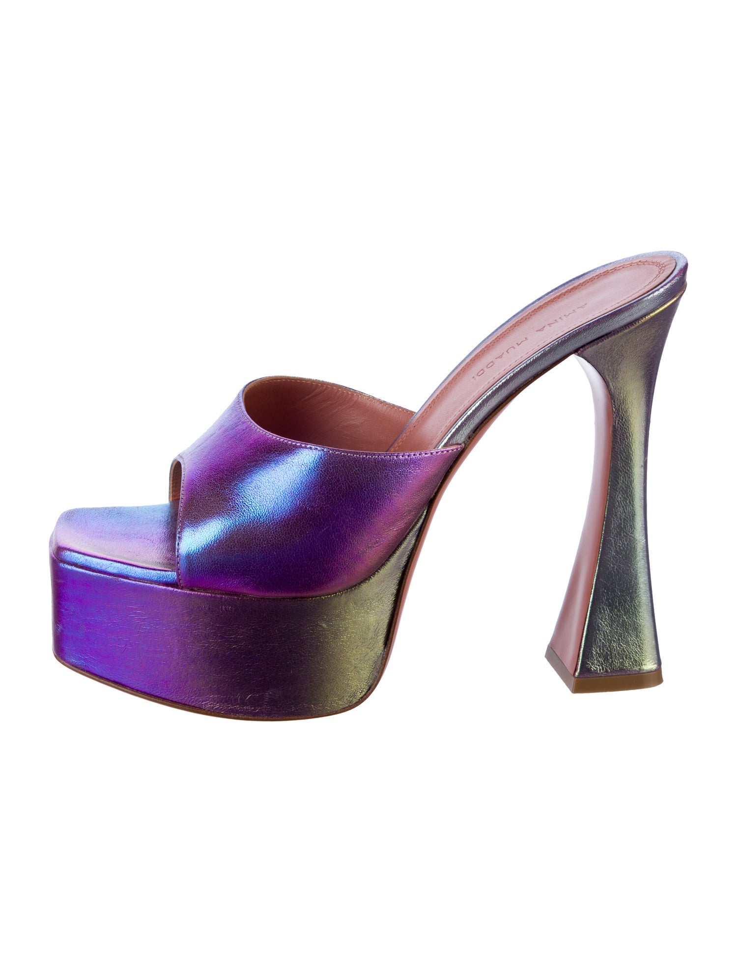 Amina Muaddi Leather Colorblock Pattern Slides