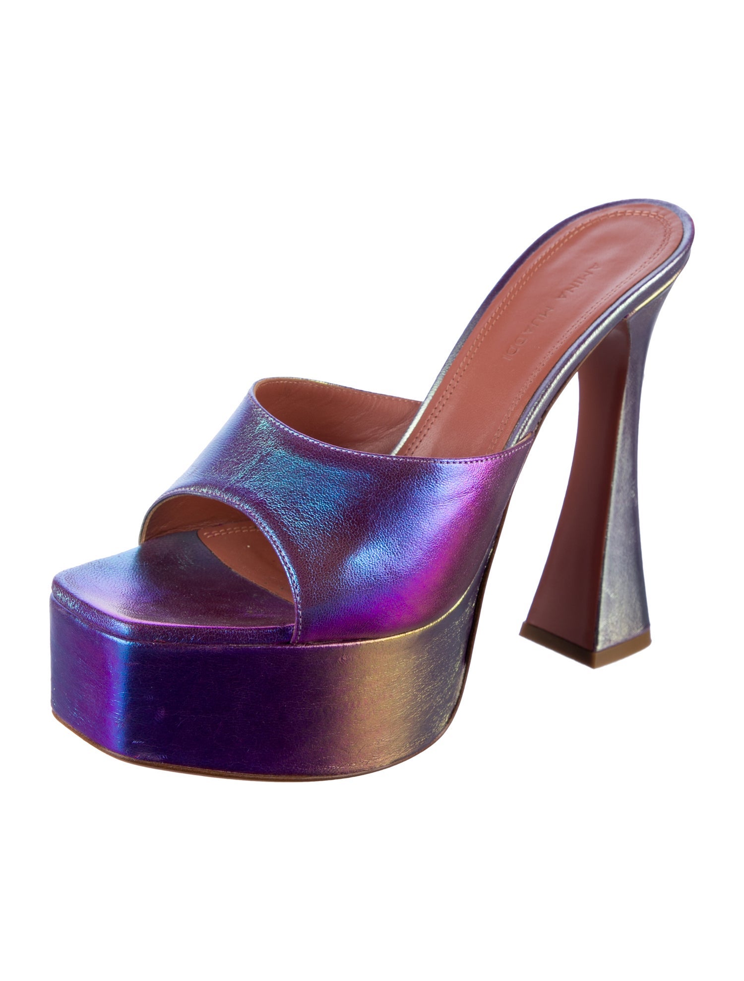 Amina Muaddi Leather Colorblock Pattern Slides