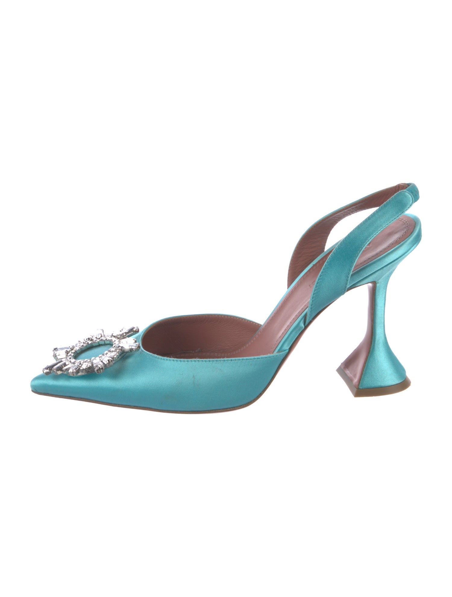 Amina Muaddi Satin Crystal Embellishments Slingback Pumps