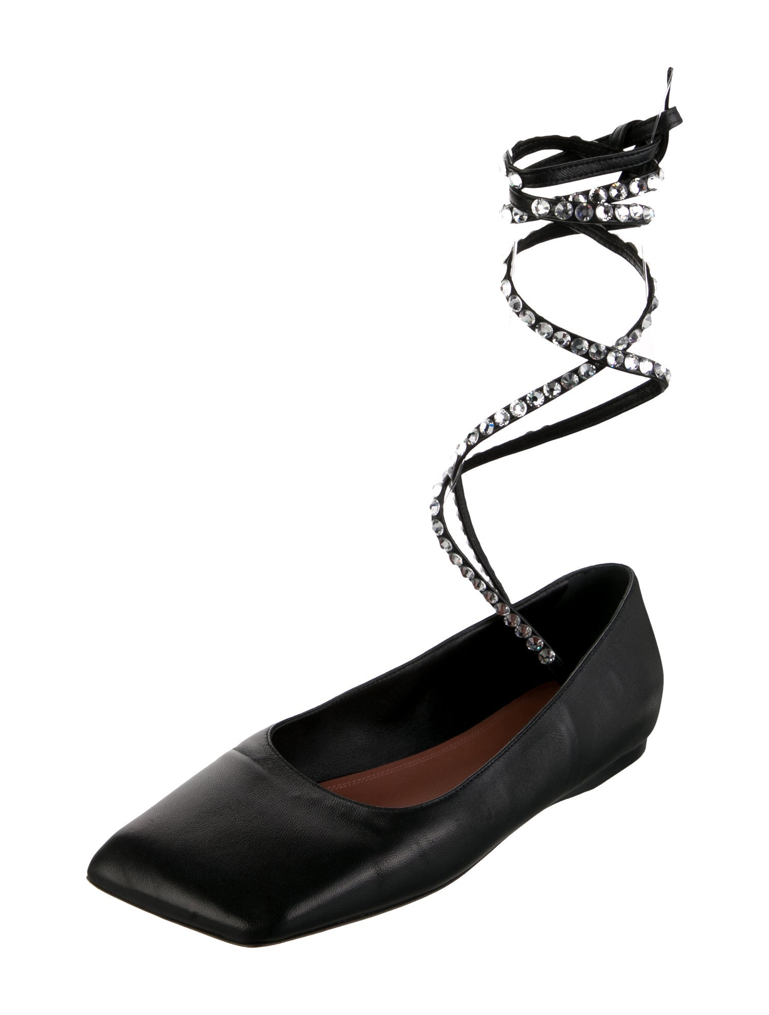 Amina Muaddi Leather Crystal Embellishments Ballet Flats