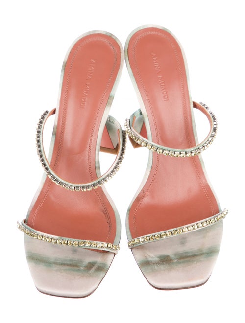 Amina Muaddi Satin Crystal Embellishments Slides