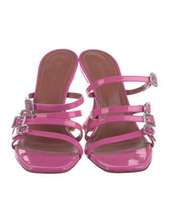 Amina Muaddi Patent Leather Crystal Embellishments Slides