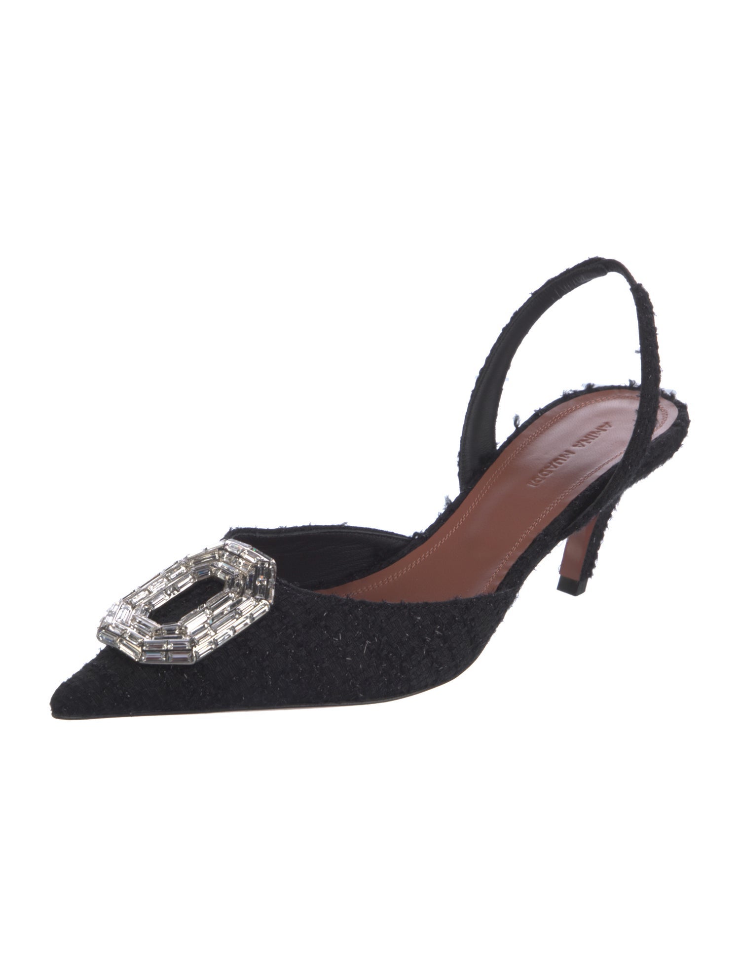Amina Muaddi Tweed Slingback Pumps
