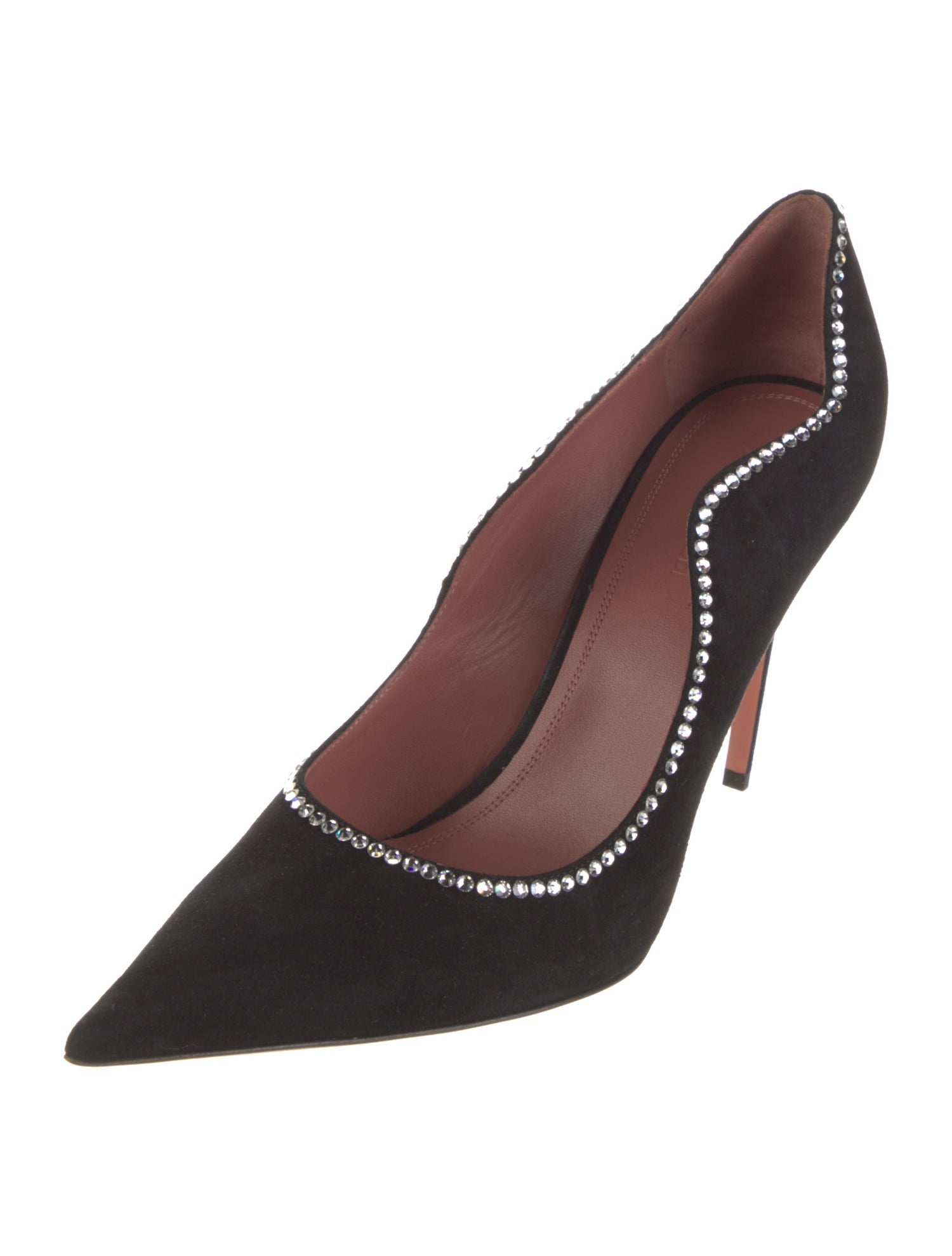 Amina Muaddi Suede Crystal Embellishments Pumps