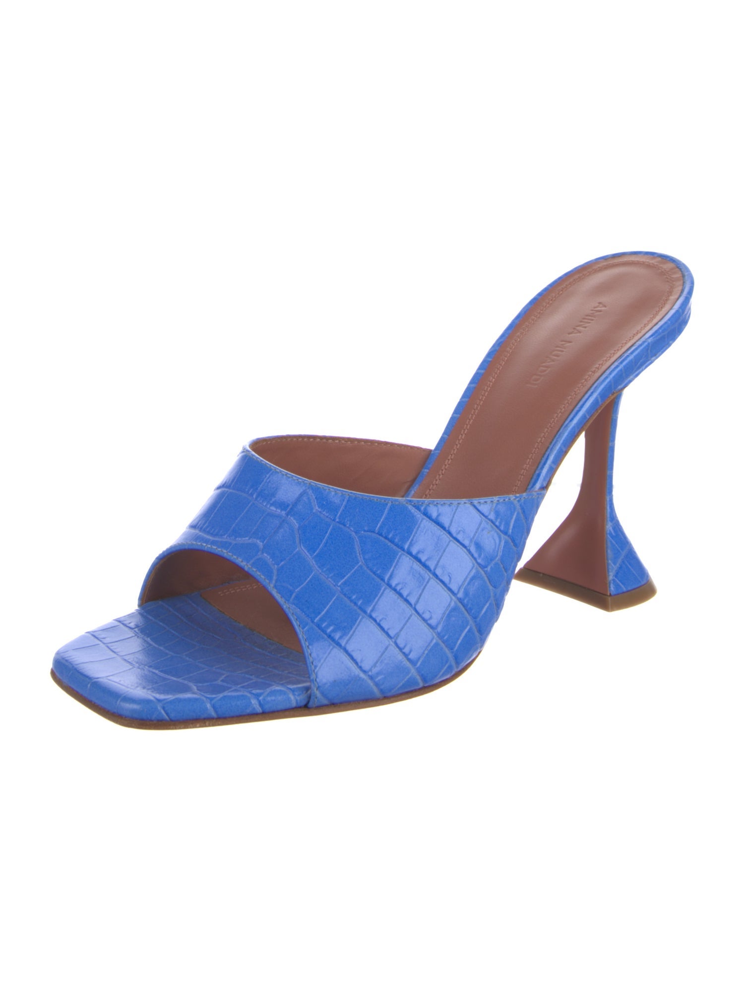 Amina Muaddi Embossed Leather Slides