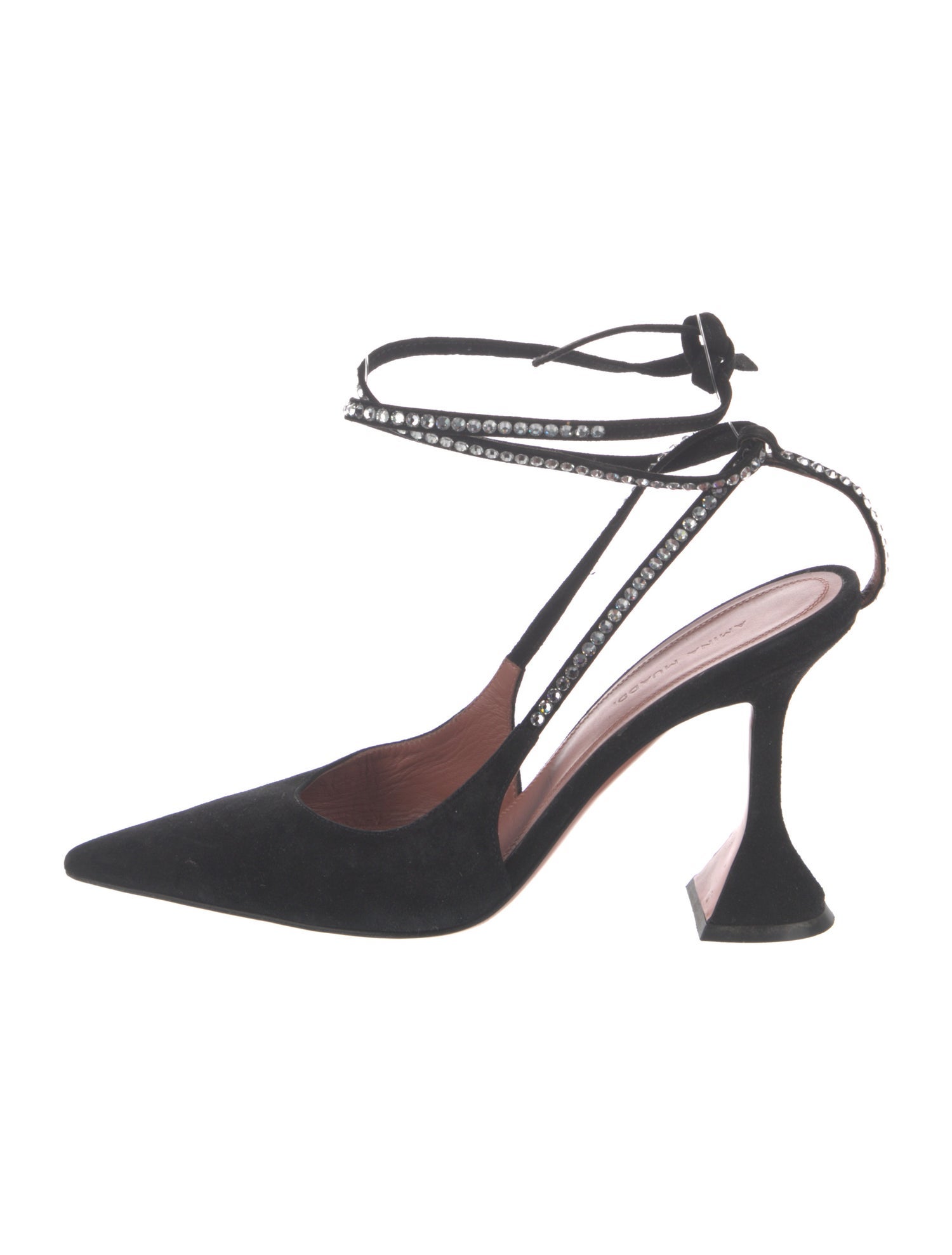 Amina Muaddi Suede Crystal Embellishments Slingback Pumps