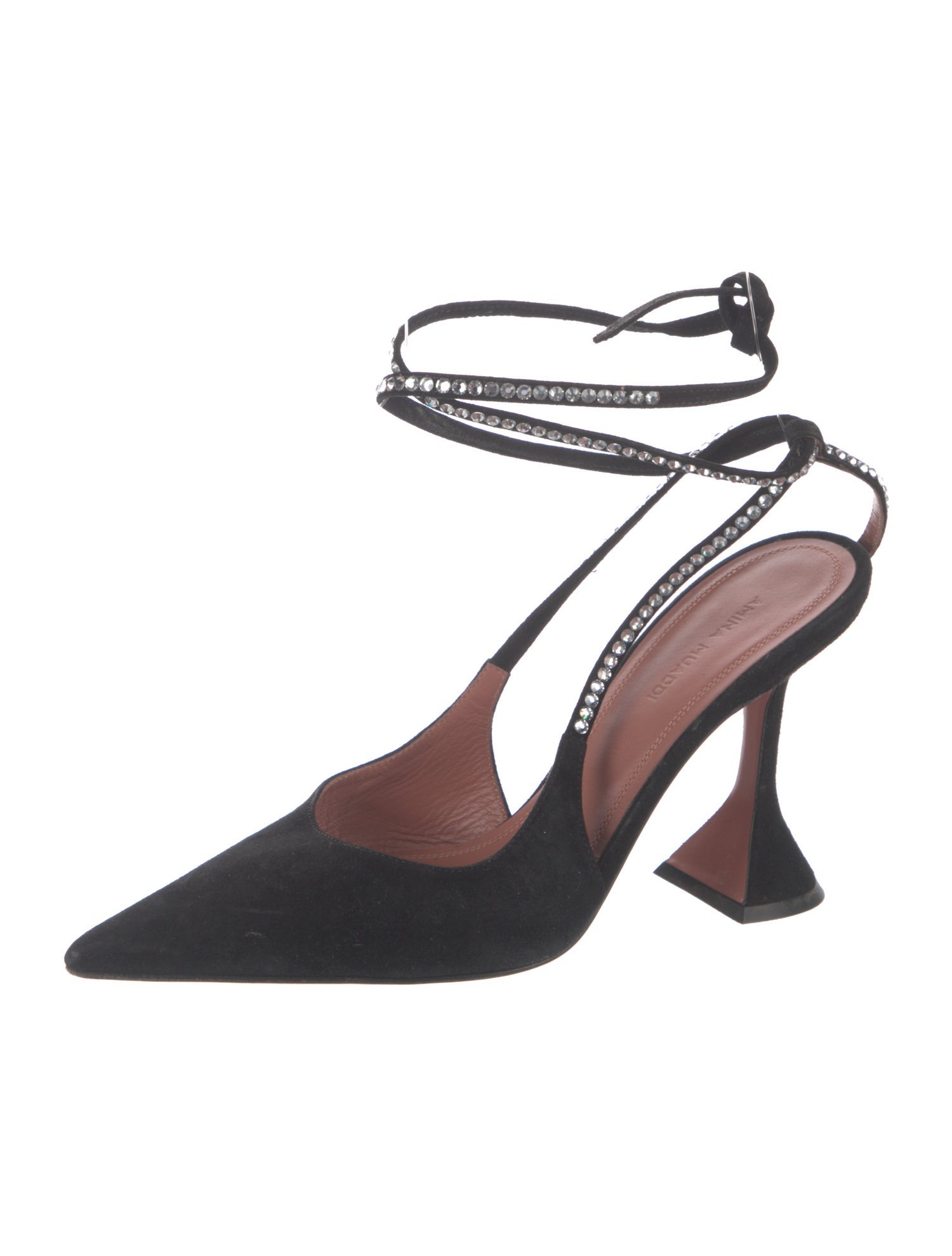 Amina Muaddi Suede Crystal Embellishments Slingback Pumps