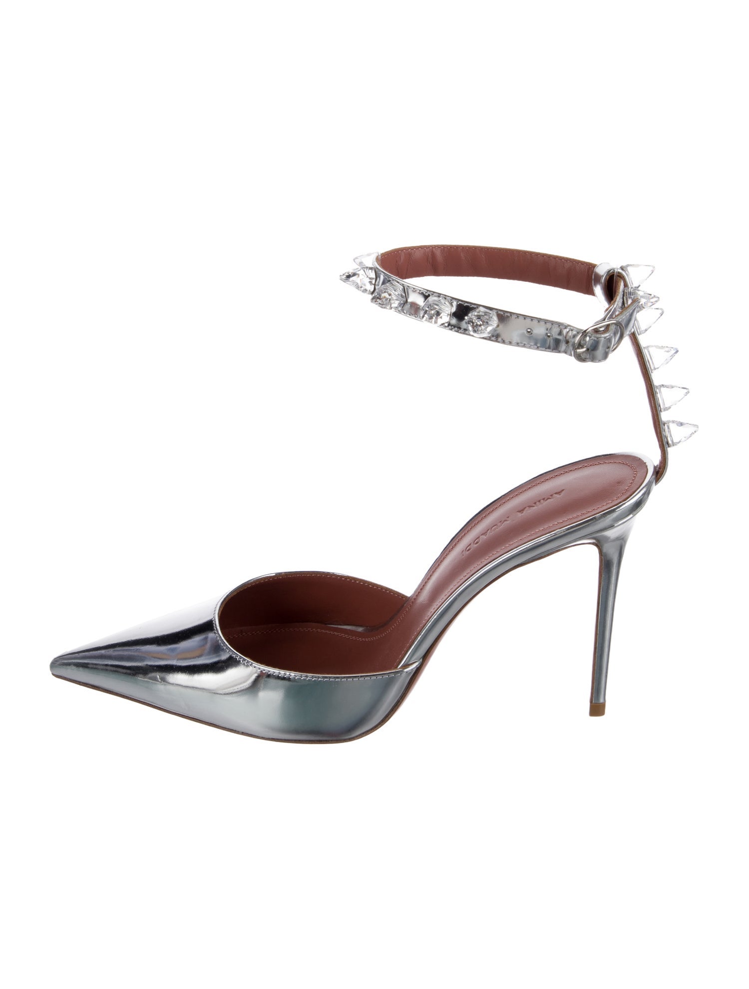 Amina Muaddi Patent Leather Crystal Embellishments D'Orsay Pumps